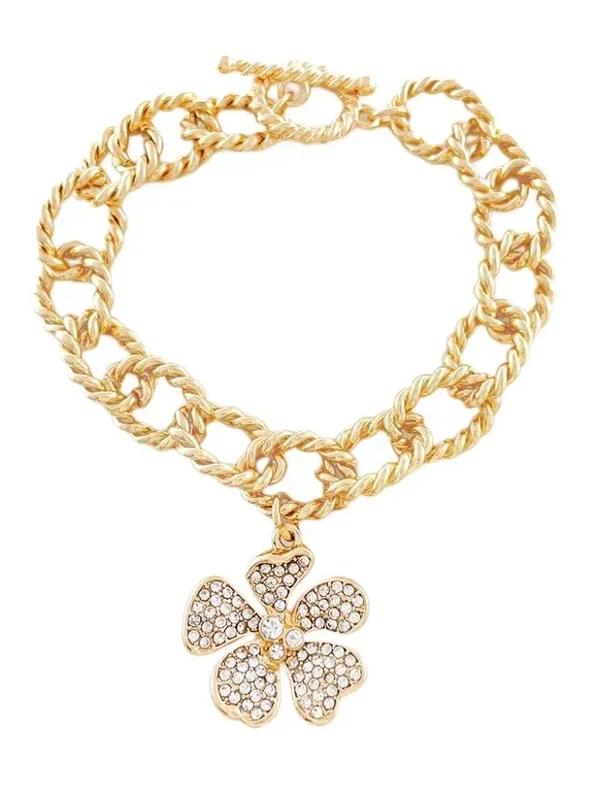 LFE Flower Twist 18k Gold Plated Diamond Bracelet for valentines gift jewerly