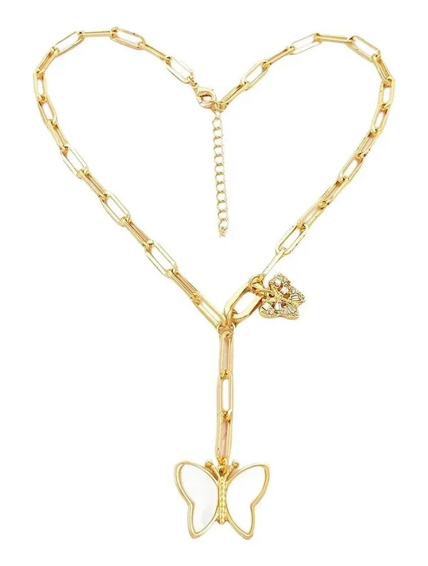 LFE 18k gold plated shell butterfly diamond necklace