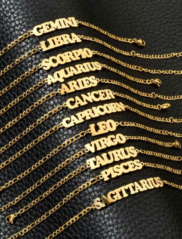 LFE Stainless Steel 18K Gold Plated Zodiac Signs Adjustable Chain Bracelet for Women, Birthday Gifts, Astrology Jewelry