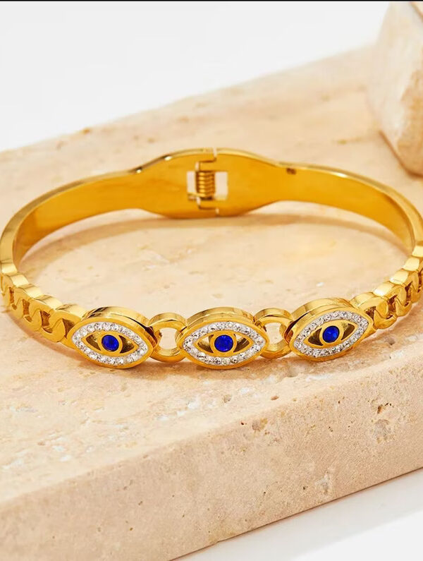 LFE Turkish evil of eye bangle with 18k gold plated stainless steel for Anniversary, Engagement, Wedding and Birthday Party gift