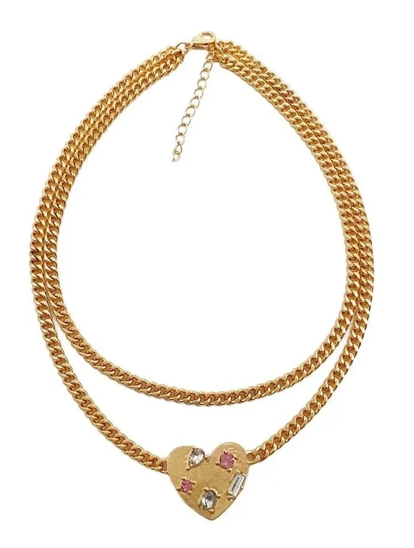 LFE Double Layer 18k Gold Plated Choker Chain Necklace for Women Crystal Heart Pendant Necklace fashion jewerly
