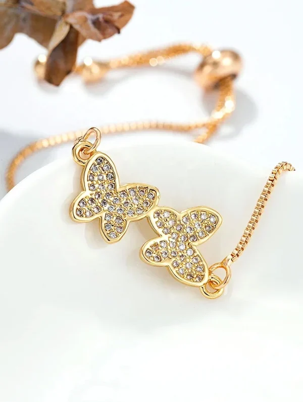 LFE 18k gold plated zircon butterfly push pull braver gold plated adjustable bracelet